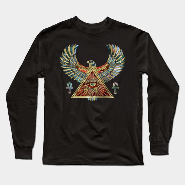 Eye of Horus - Wadjet  Gemstone and Gold Long Sleeve T-Shirt by Nartissima